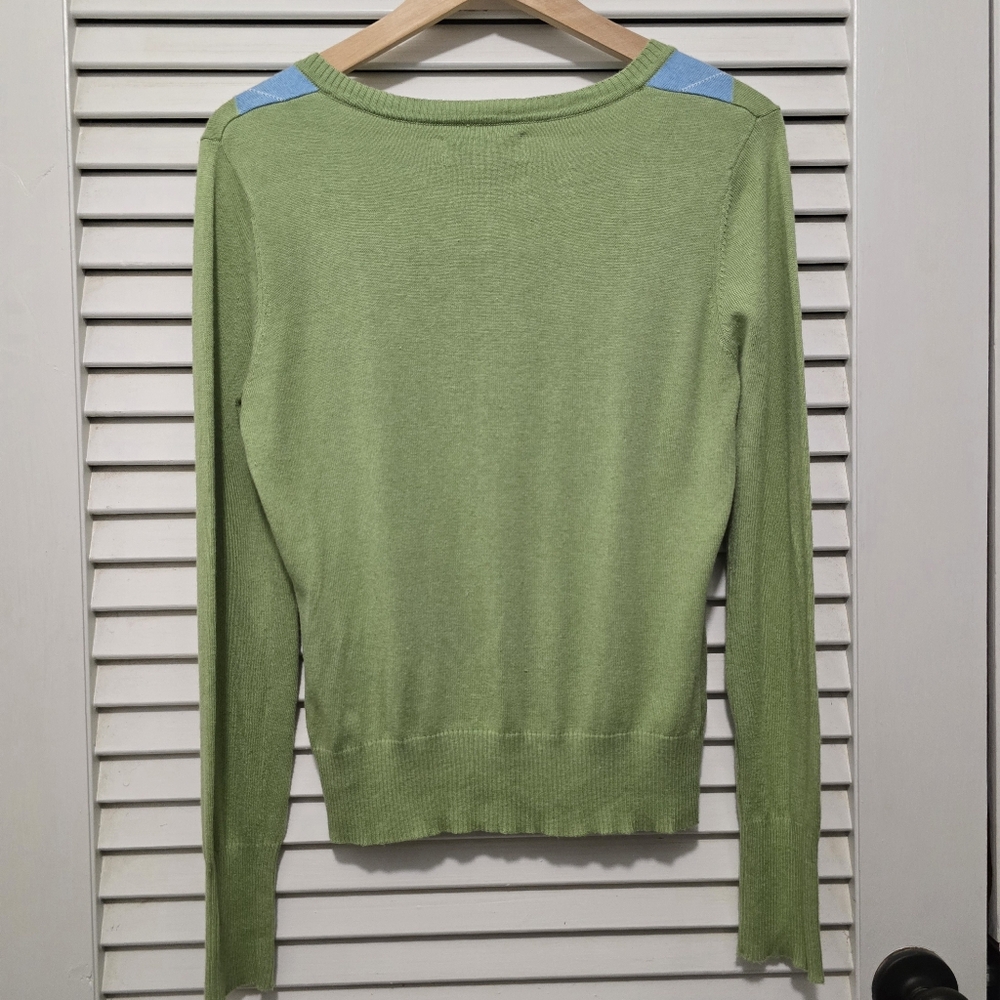 Sonoma Women's Argyle Cardigan M Green Blue EUC Preppy Spring Lightweight - Picture 6 of 6